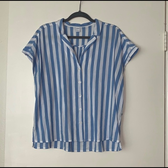 OLD NAVY Striped Cap Sleeve Button Down Shirt Large - Picture 6 of 13